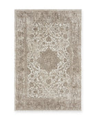 Lewes Cream & Beige Distressed Medallion Rug