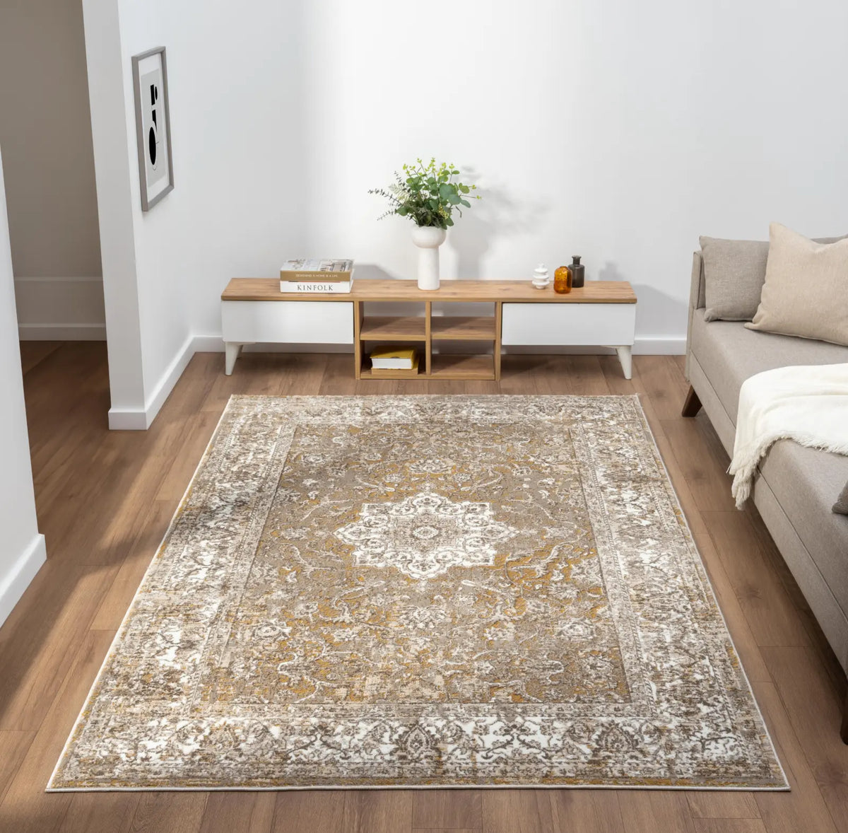 Lewes Mustard Distressed Medallion Rug