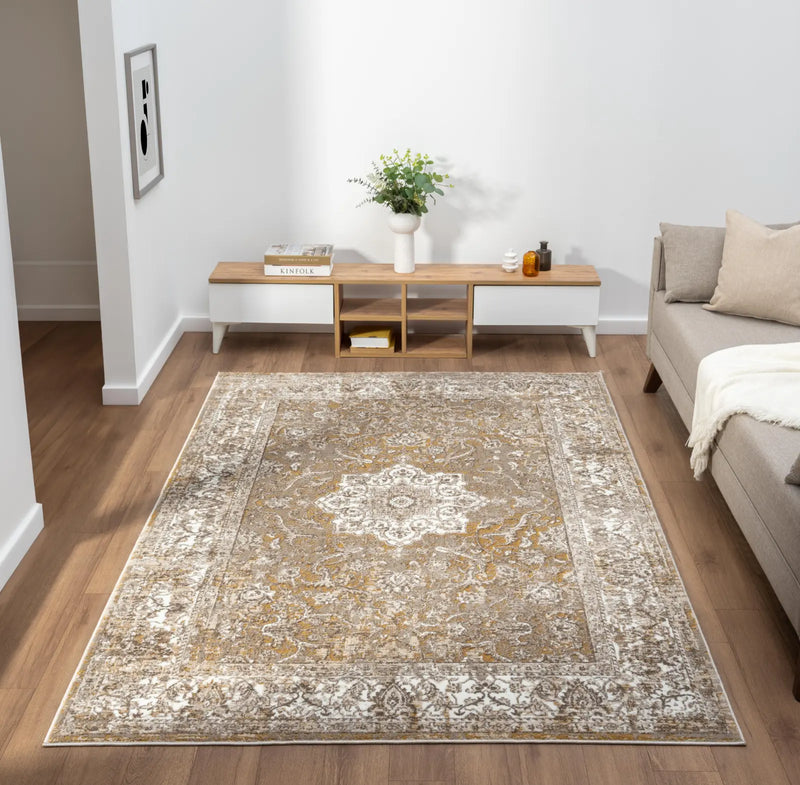 Lewes Mustard Distressed Medallion Rug