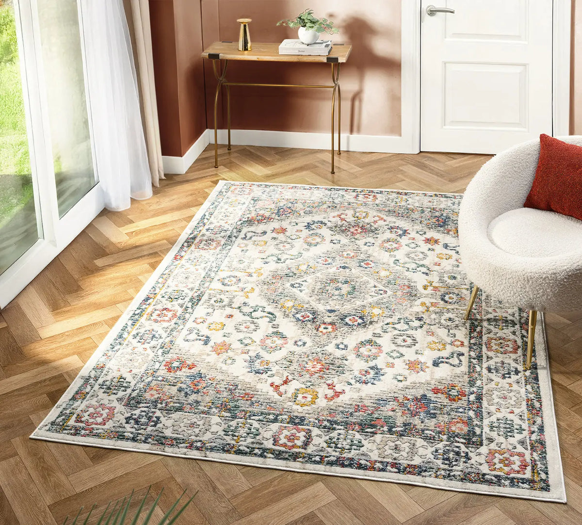 Linden Cream & Blue Vintage Medallion Rug