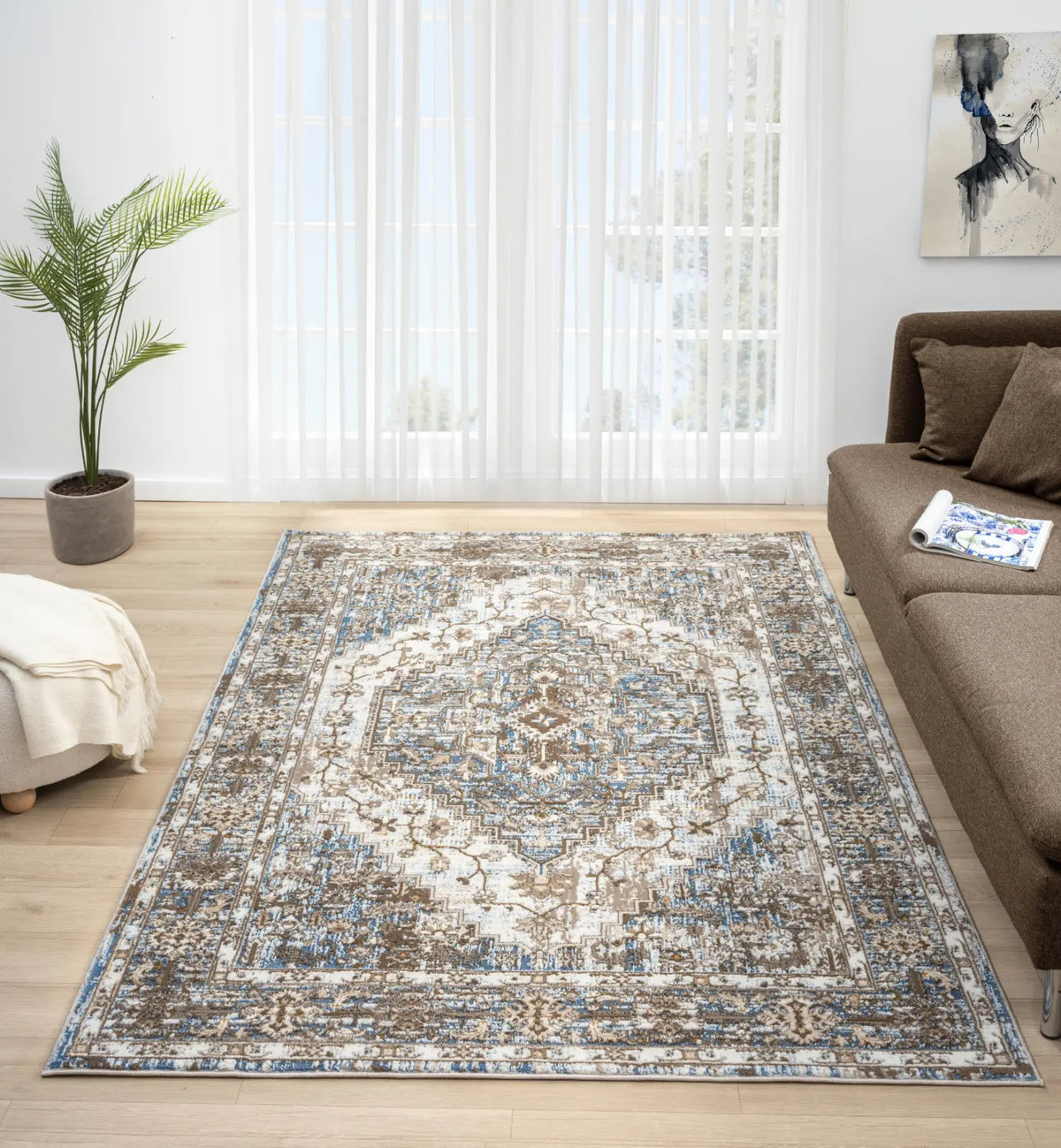 Ludlow Blue & Charcoal Distressed Medallion Rug