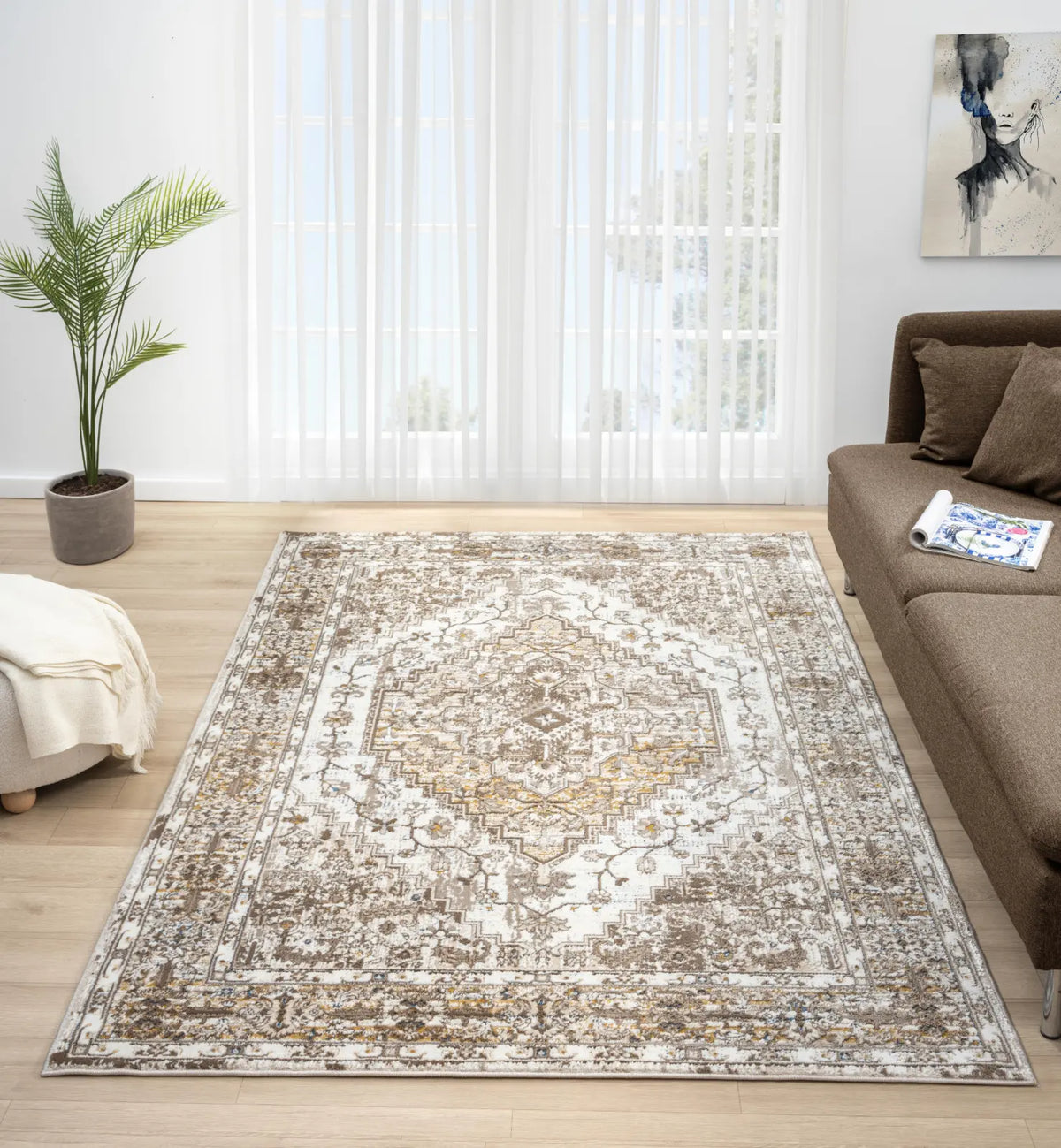 Ludlow Cream Distressed Medallion Rug