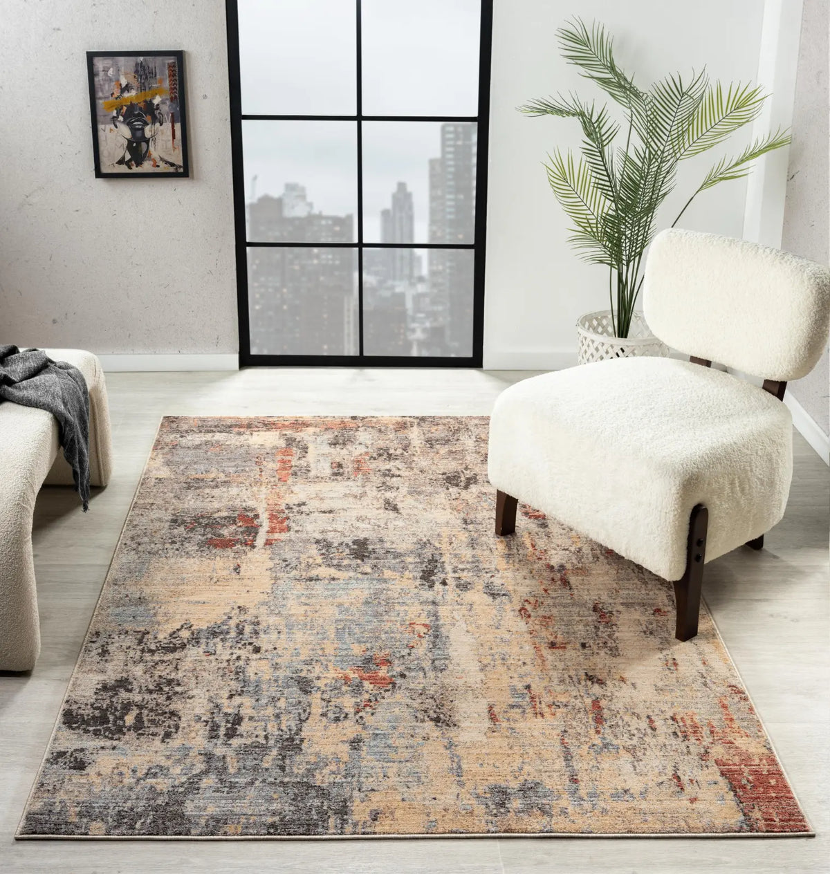 Mabel Charcoal & Rose Distressed Abstract Rug