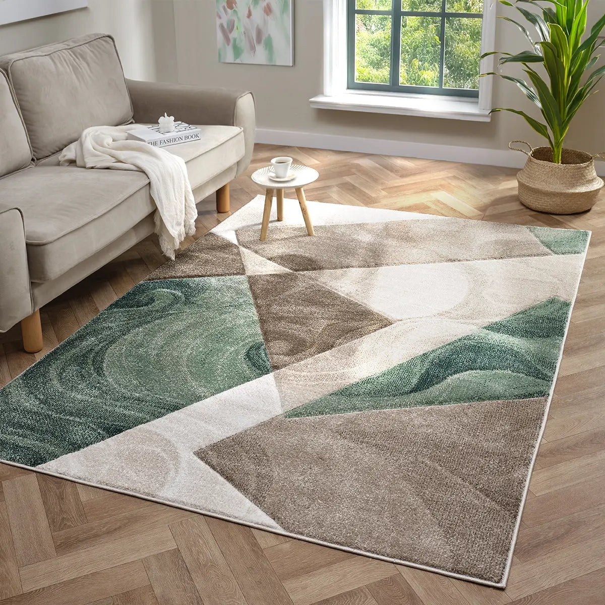 Malachite Green Geometric Marble Rug