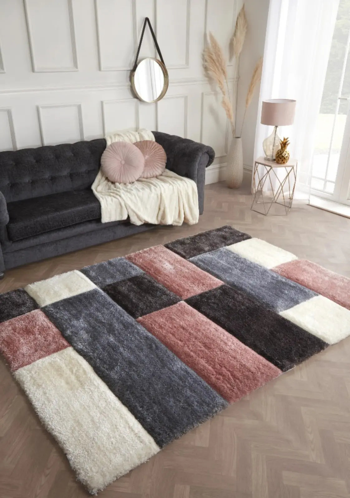 Mason Blush Pink 3D Carved Geometric Shaggy Rug