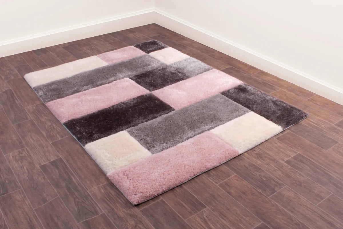 Mason Blush Pink 3D Carved Geometric Shaggy Rug