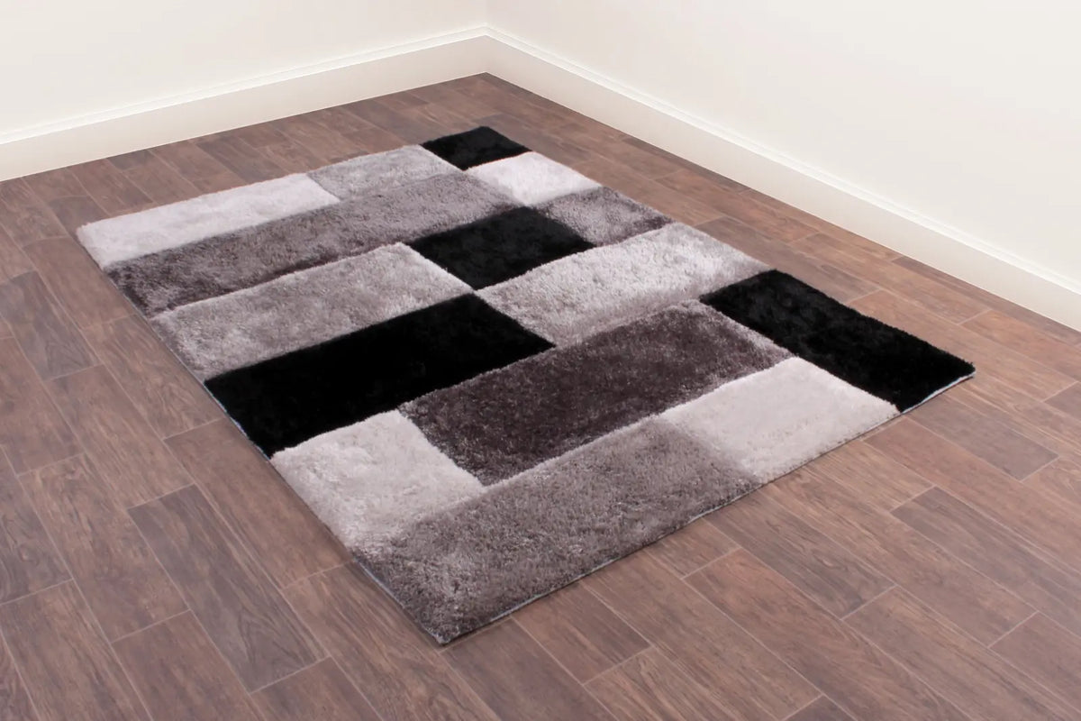 Mason Grey 3D Carved Geometric Shaggy Rug