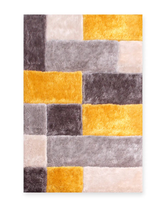 Mason Mustard 3D Carved Geometric Shaggy Rug
