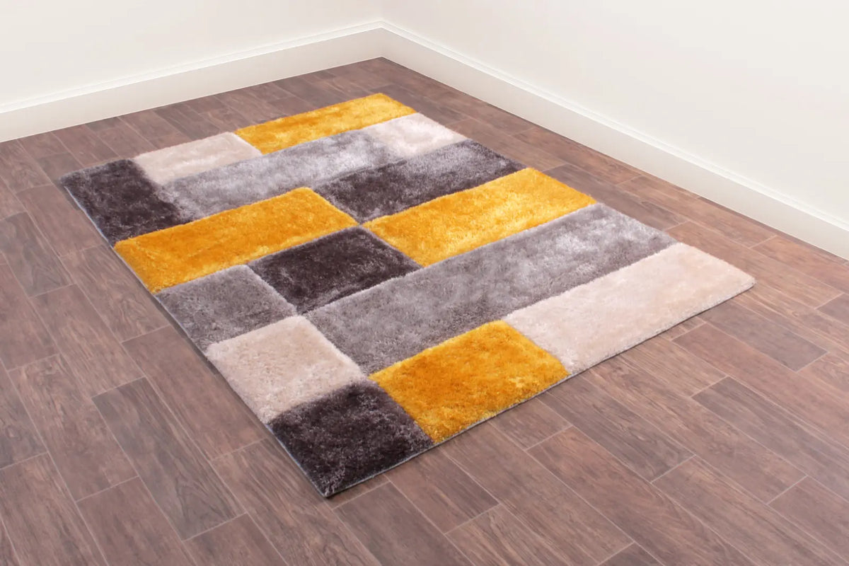 Mason Mustard 3D Carved Geometric Shaggy Rug