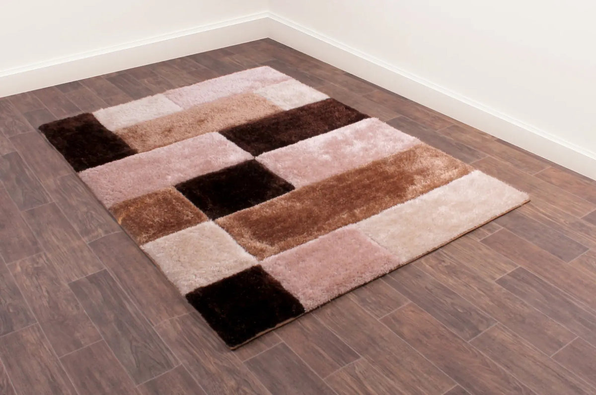Mason Natural Brown 3D Carved Geometric Shaggy Rug