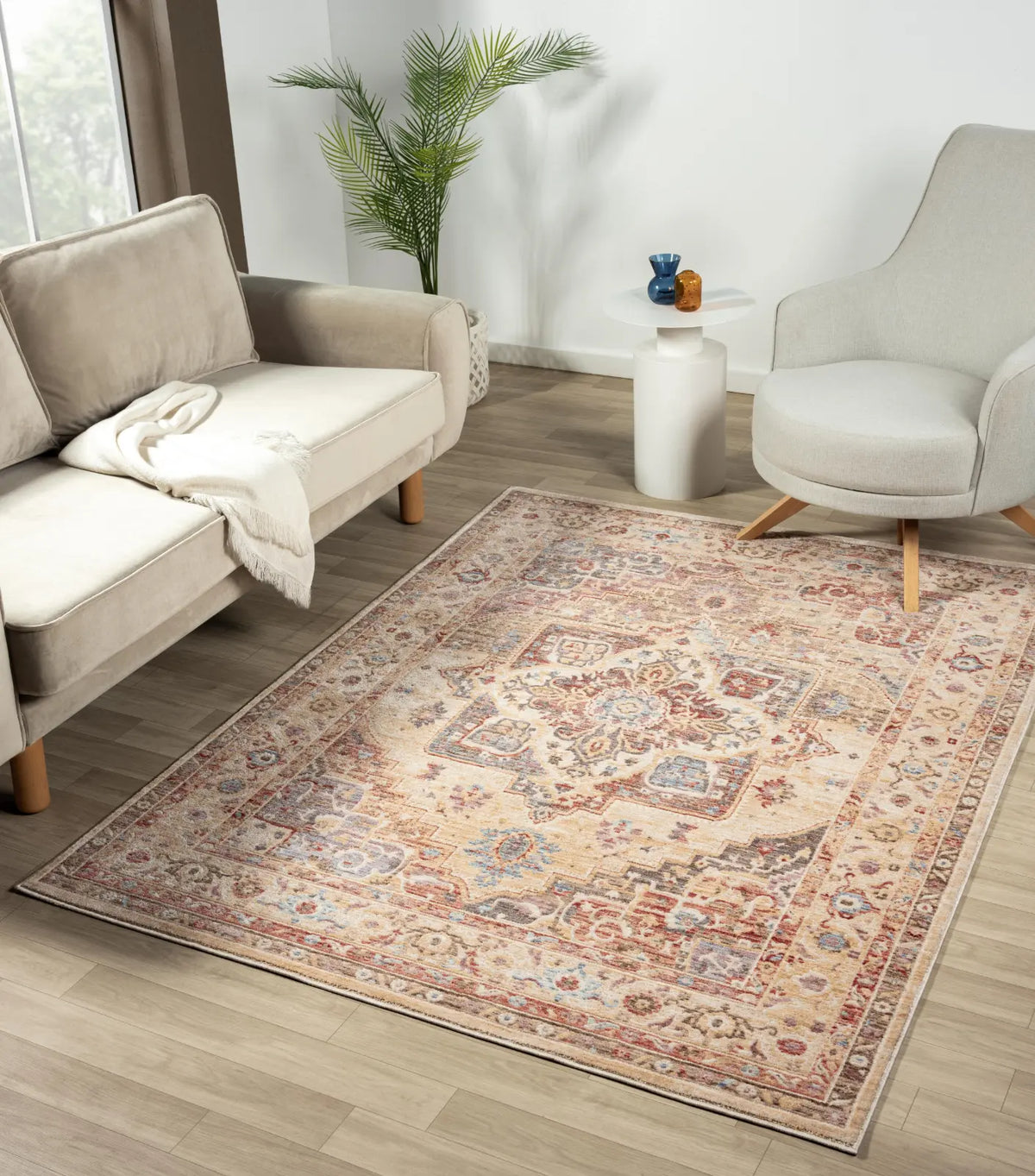 Matilda Beige & Rose Vintage Medallion Rug