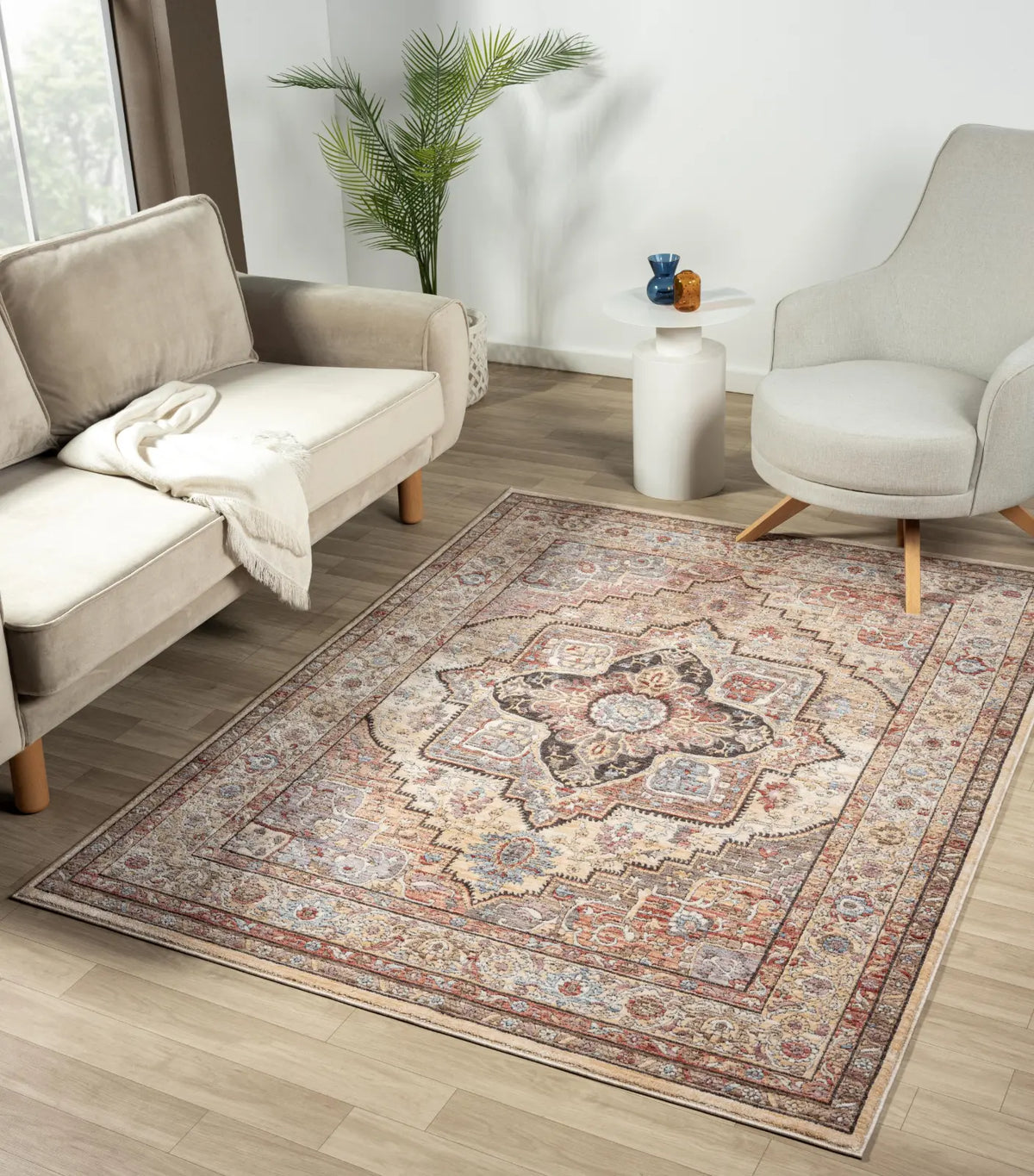 Matilda Charcoal & Rose Vintage Medallion Rug