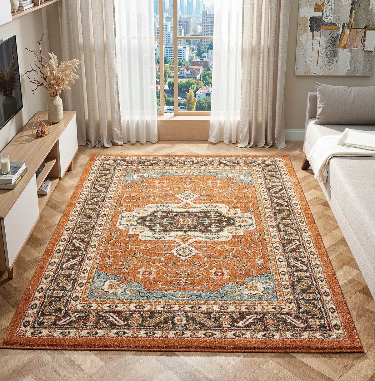 Matlock Burnt Orange Traditional Medallion Rug