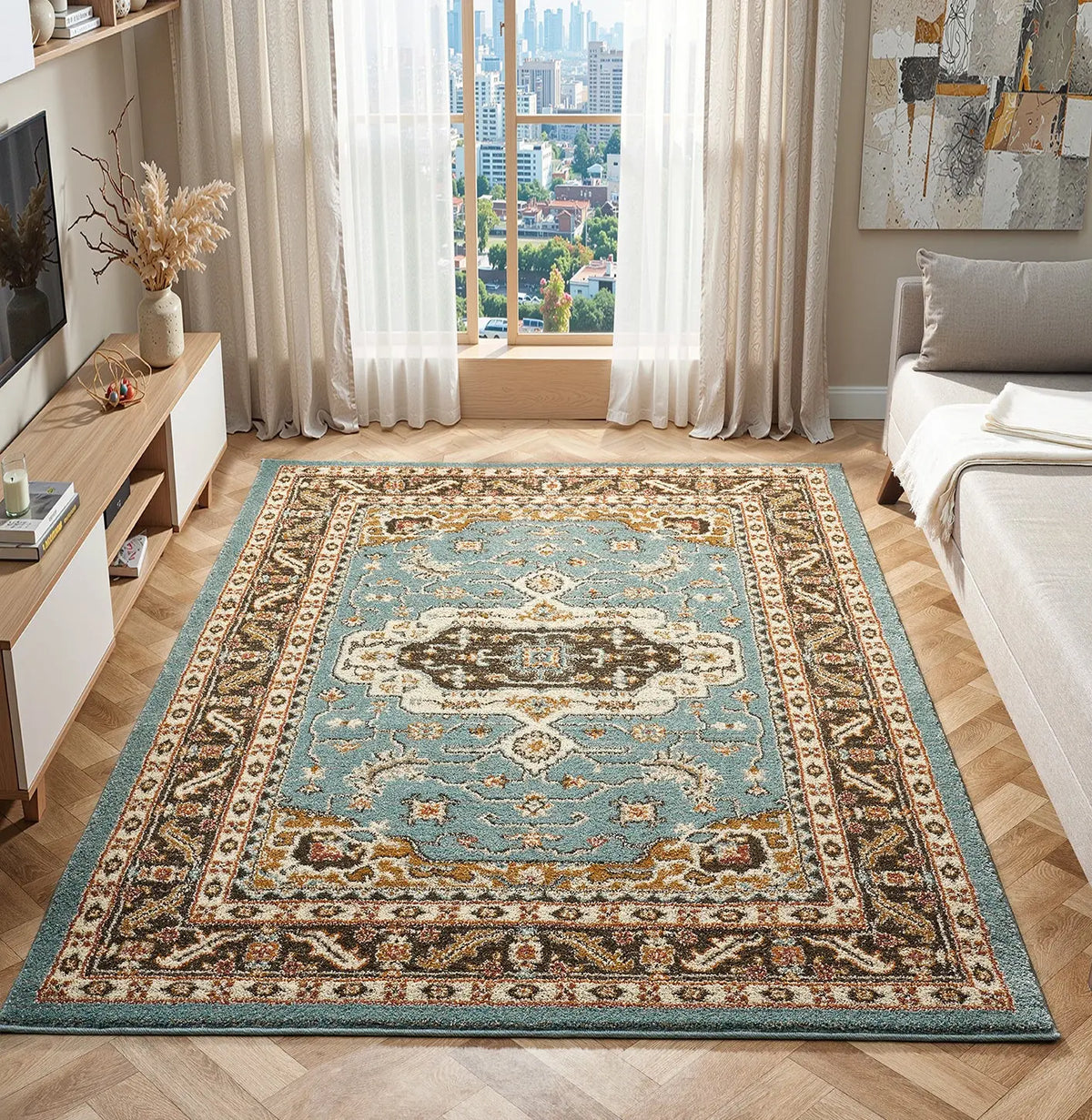 Matlock Duck Egg Blue Traditional Medallion Rug