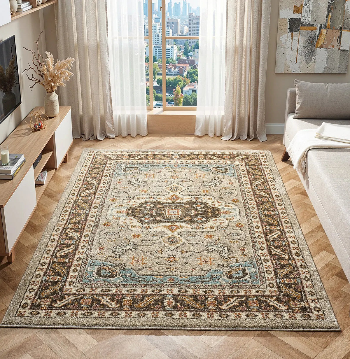 Matlock Grey Traditional Medallion Rug