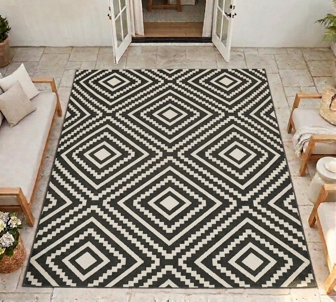 Menorca Black Diamond Outdoor Rug