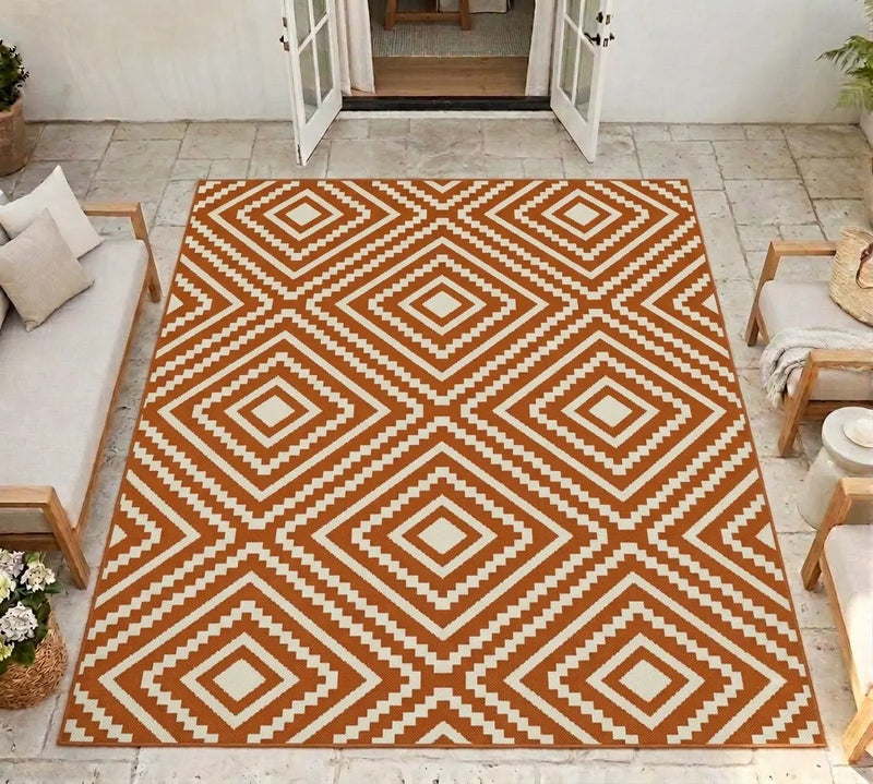 Menorca Terracotta Diamond Outdoor Rug
