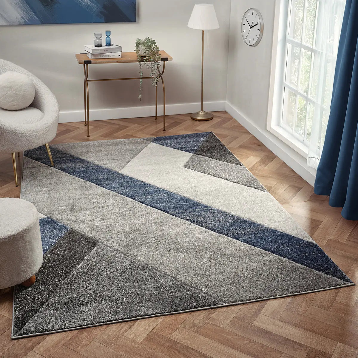 Meridian Denim Blue Geometric Rug