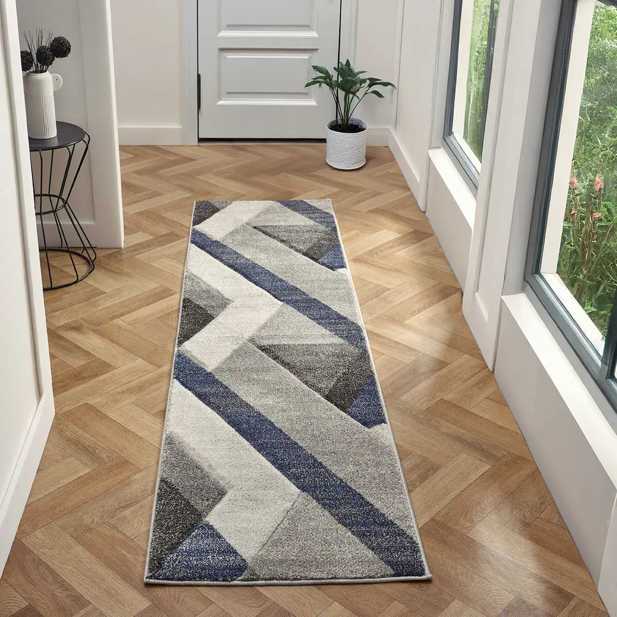 Meridian Denim Blue Geometric Rug