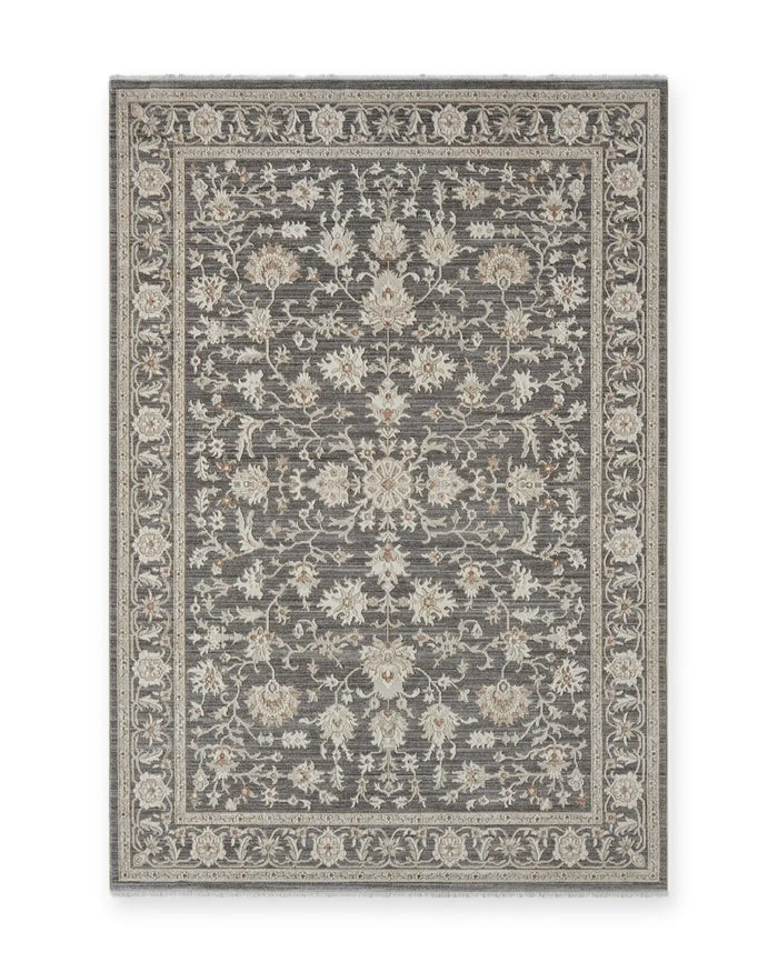 Motcomb Grey Traditional Floral Rug