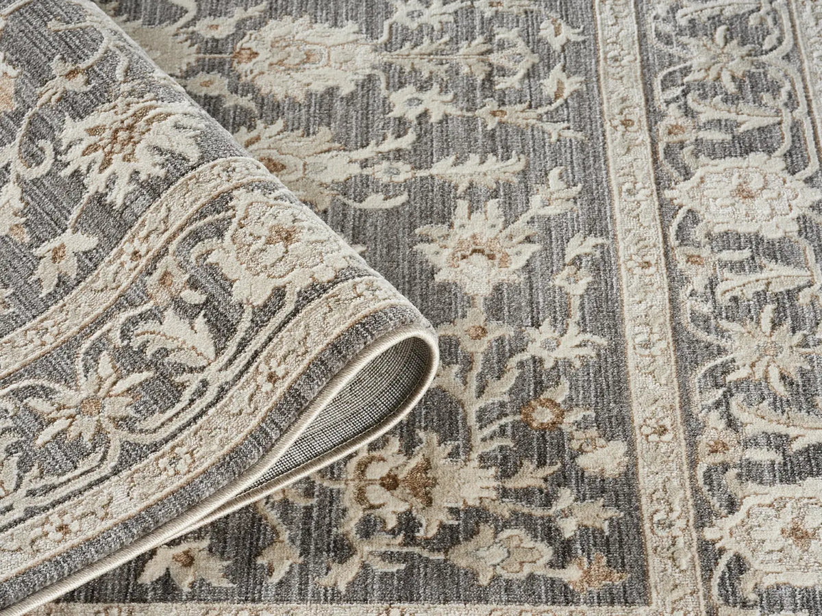 Motcomb Grey Traditional Floral Rug