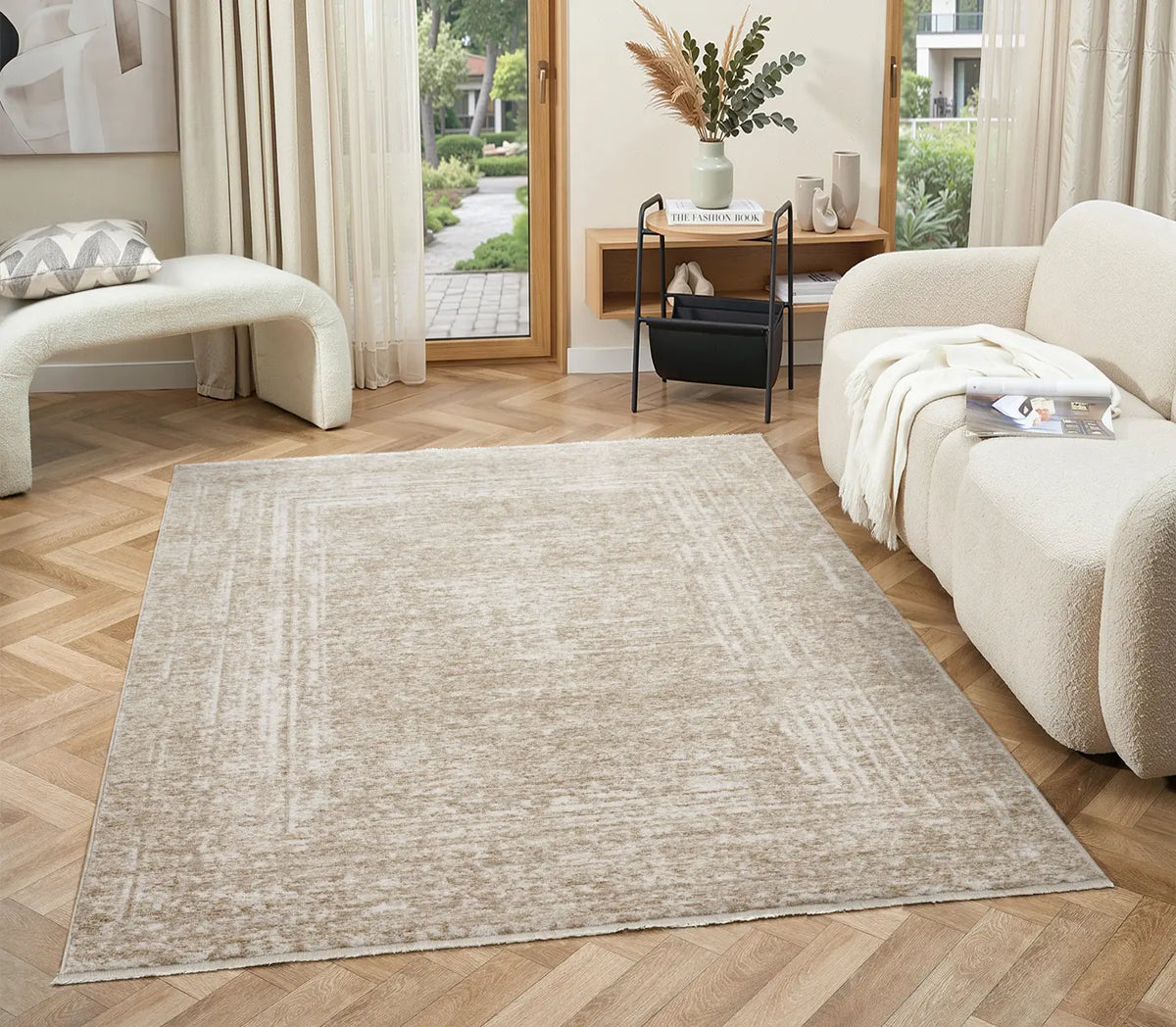 Muslin Cream Plain Textured Neutral Rug