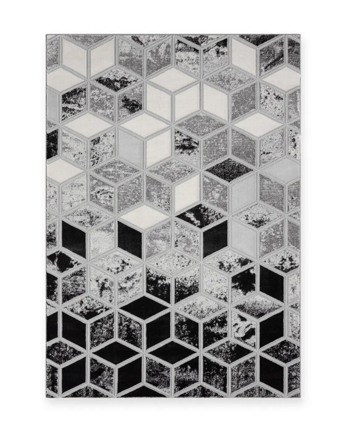 Nero Dark Grey & Silver Geometric Marble Rug