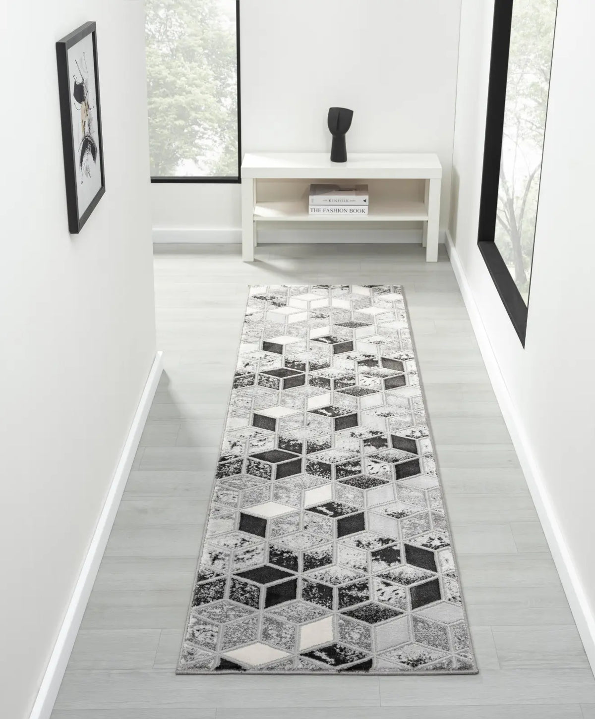 Nero Dark Grey & Silver Geometric Marble Rug