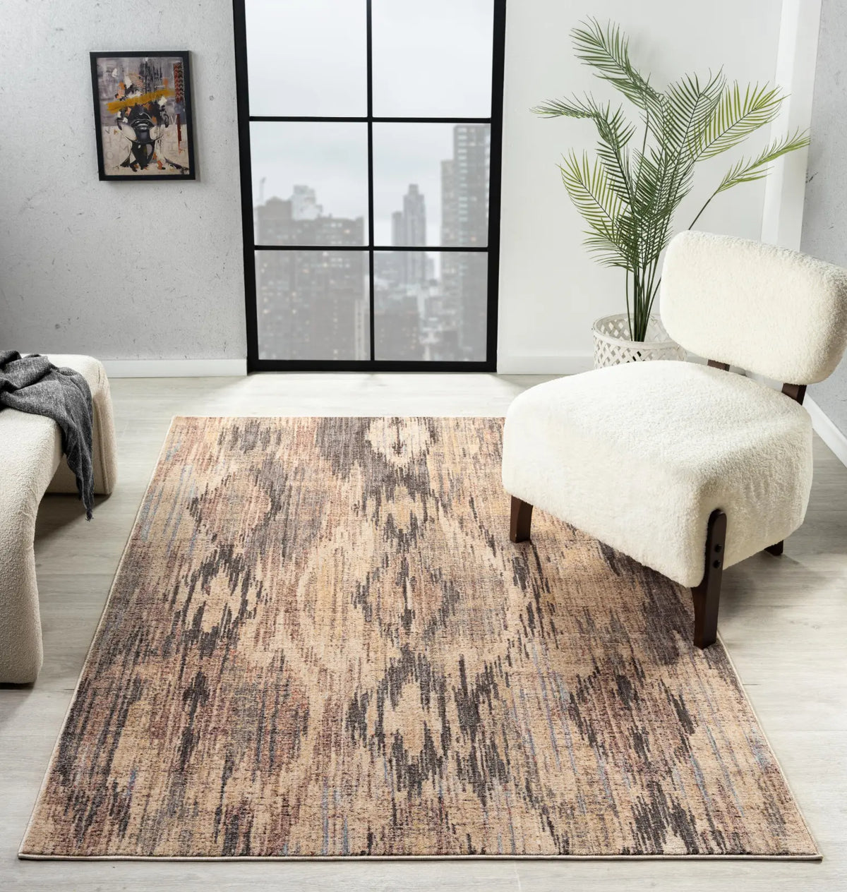 Ottilie Charcoal & Sand Distressed Abstract Rug
