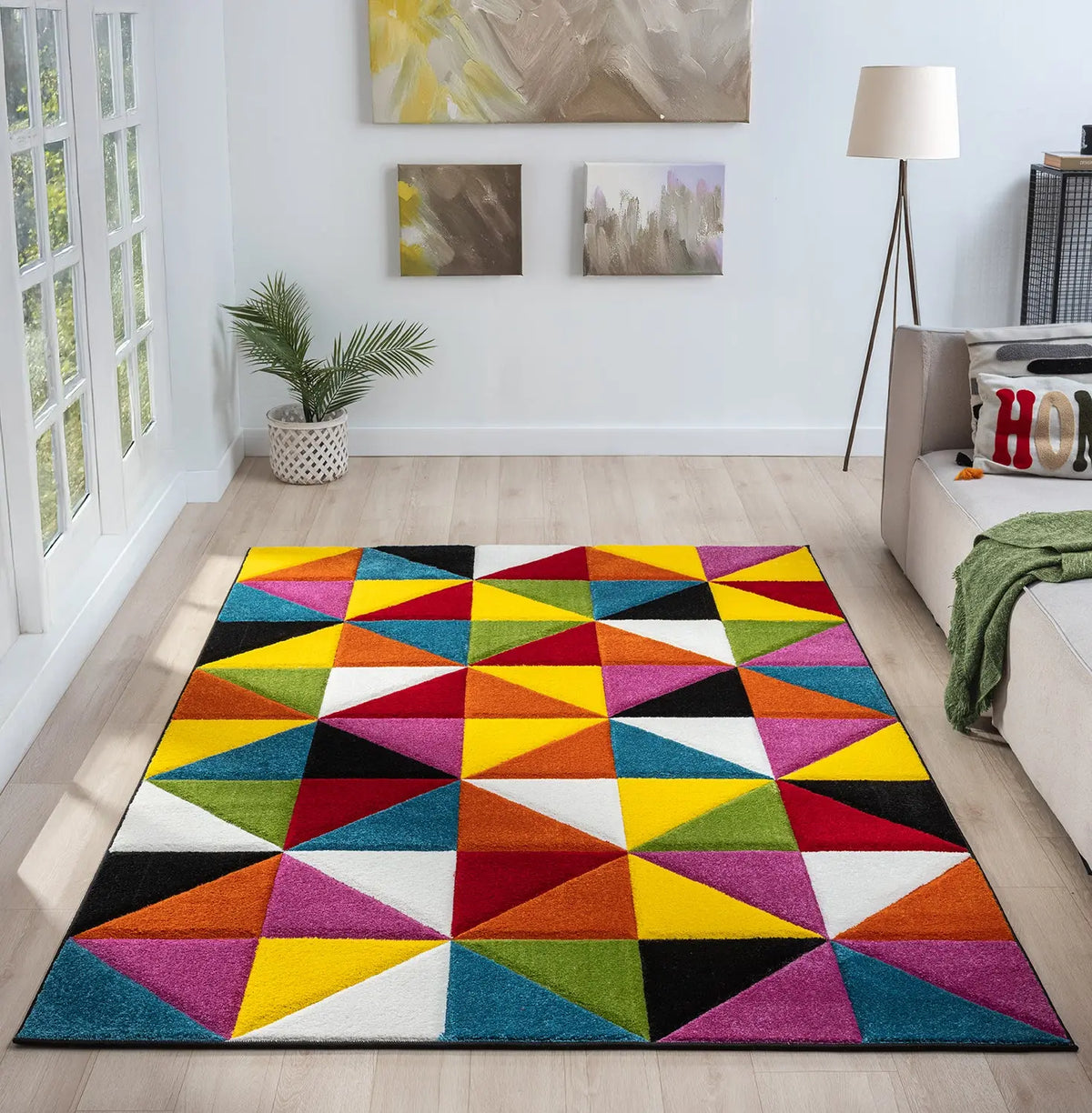 Parakeet Rainbow Geometric Rug