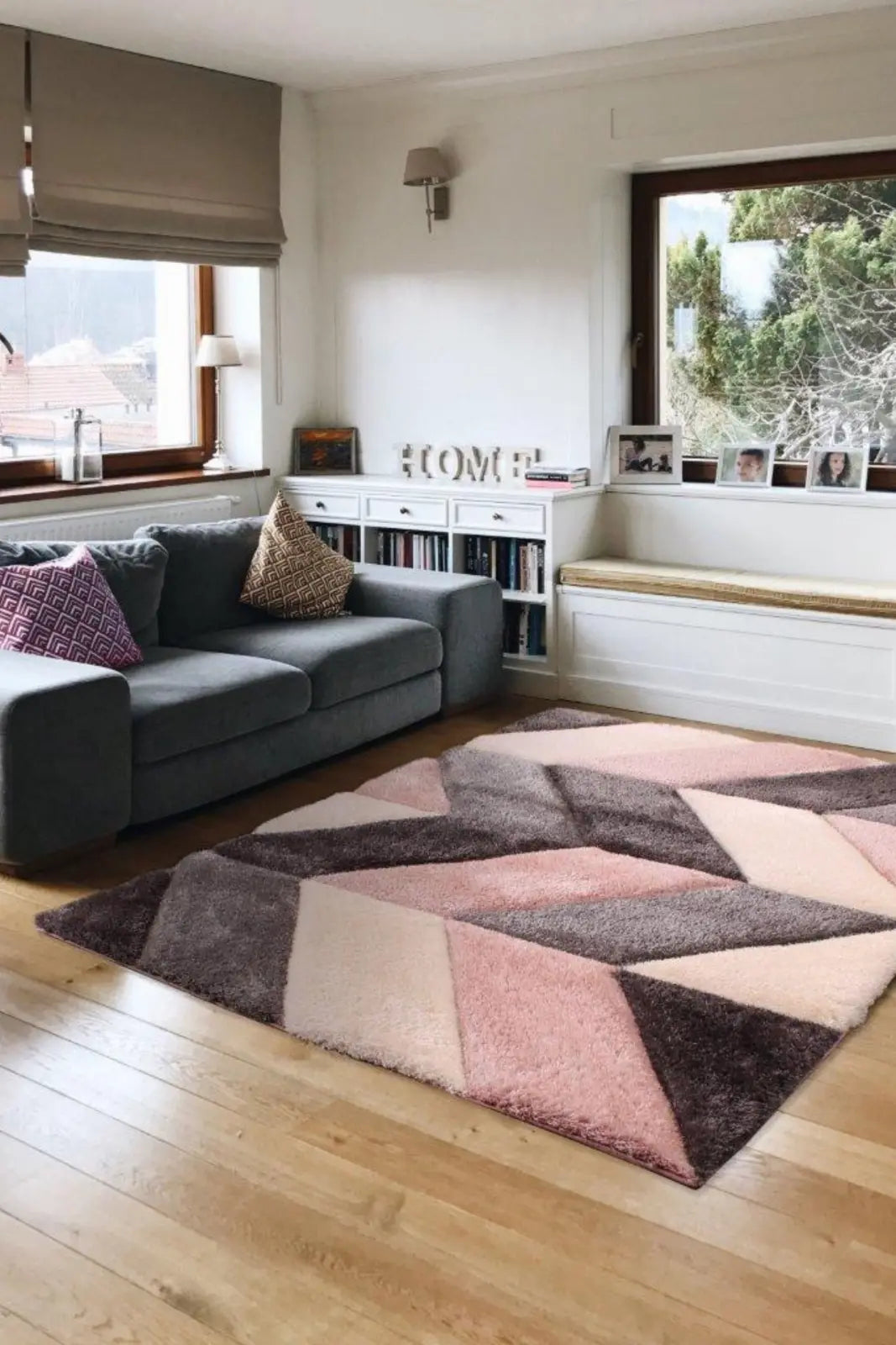 Portland Blush Pink 3D Carved Chevron Shaggy Rug