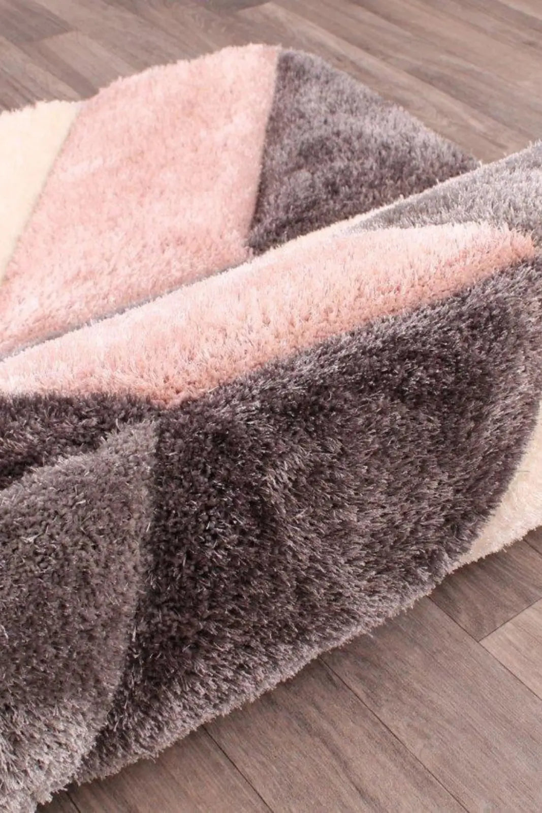 Portland Blush Pink 3D Carved Chevron Shaggy Rug