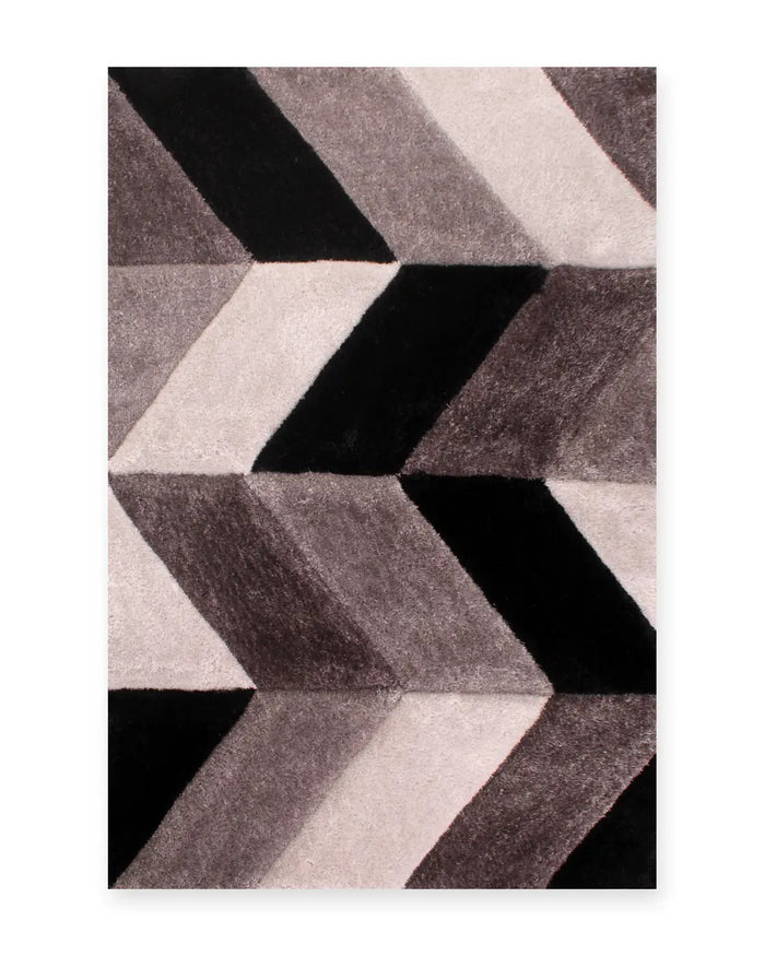 Portland Grey 3D Carved Chevron Shaggy Rug