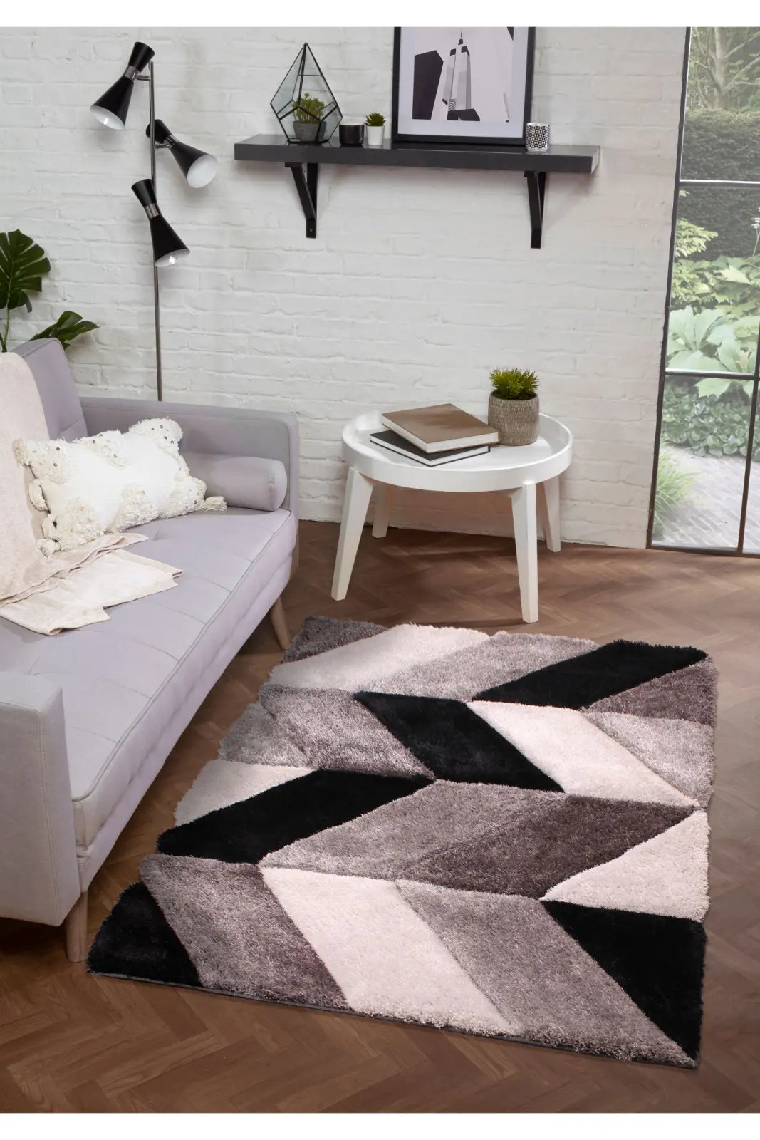 Portland Grey 3D Carved Chevron Shaggy Rug