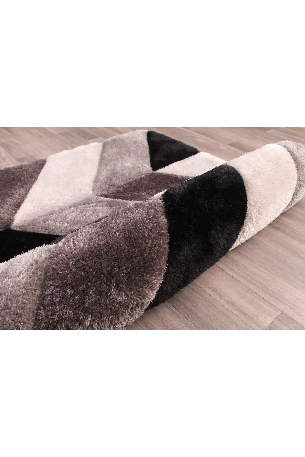 Portland Grey 3D Carved Chevron Shaggy Rug
