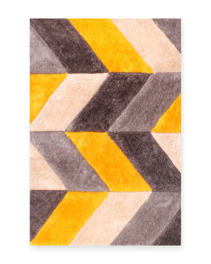 Portland Mustard 3D Carved Chevron Shaggy Rug