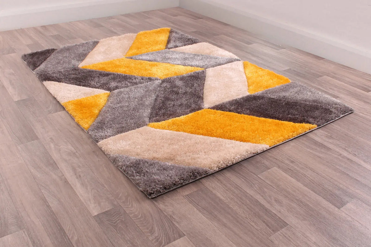 Portland Mustard 3D Carved Chevron Shaggy Rug