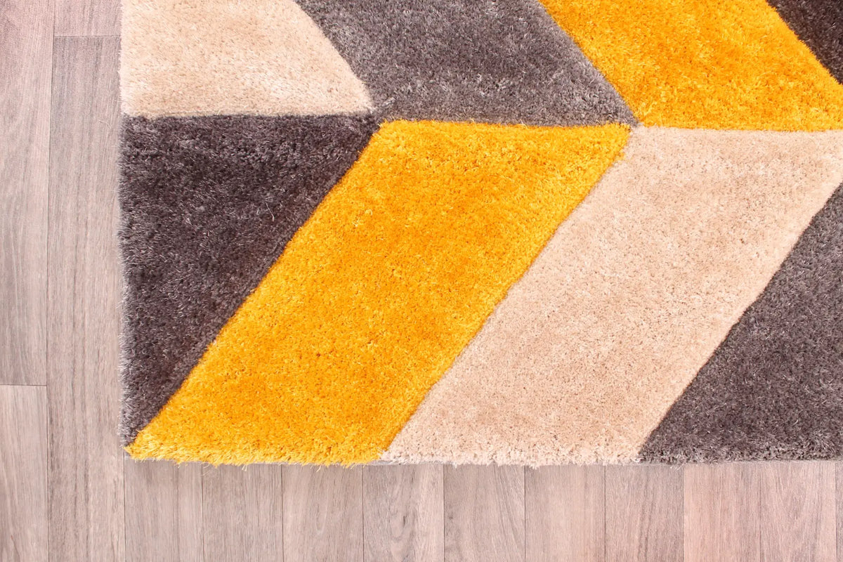 Portland Mustard 3D Carved Chevron Shaggy Rug