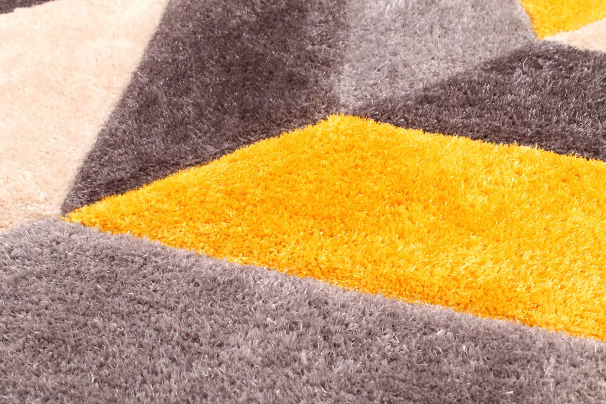 Portland Mustard 3D Carved Chevron Shaggy Rug