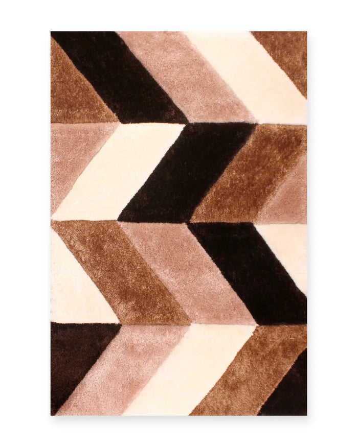 Portland Natural Brown 3D Carved Chevron Shaggy Rug