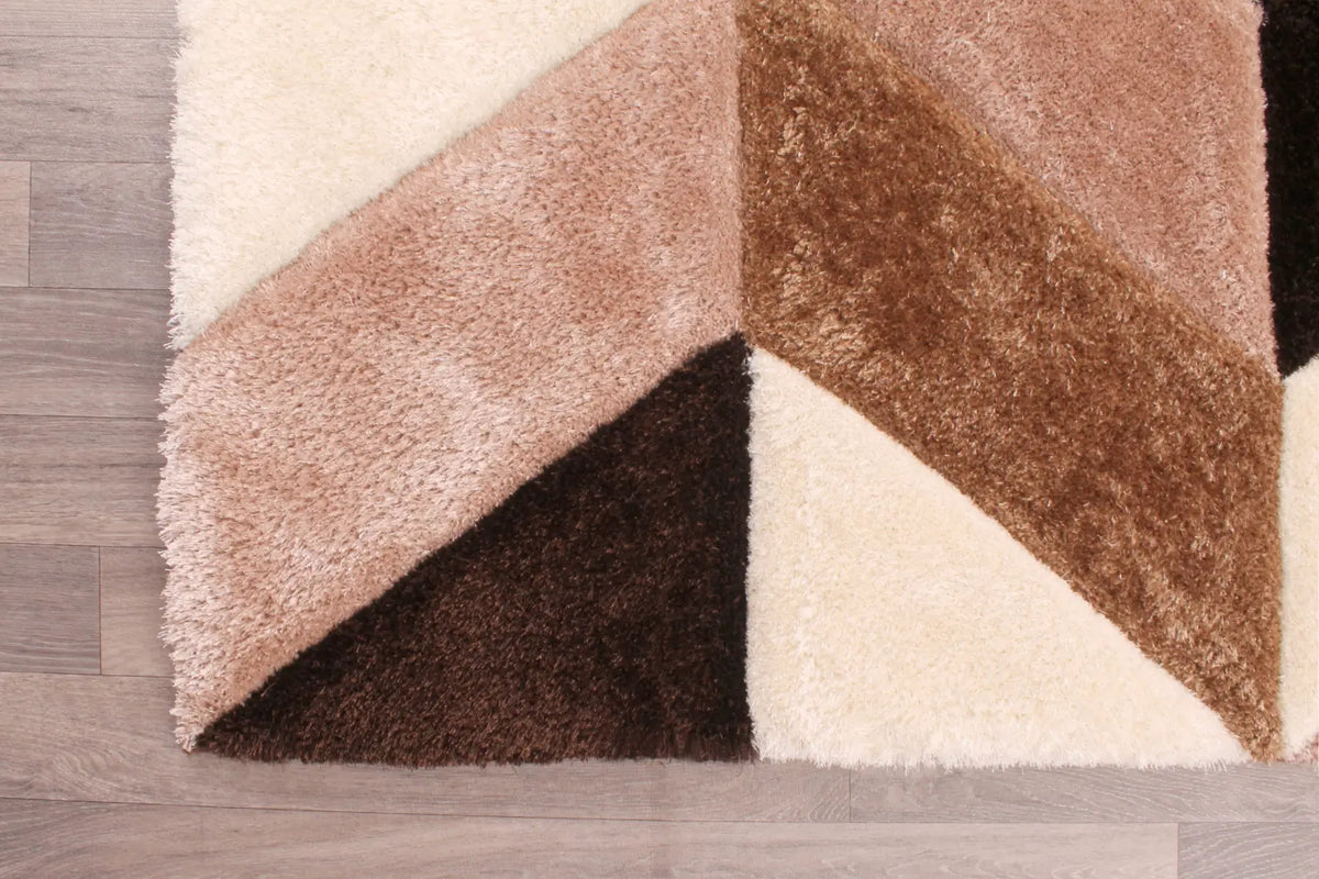 Portland Natural Brown 3D Carved Chevron Shaggy Rug