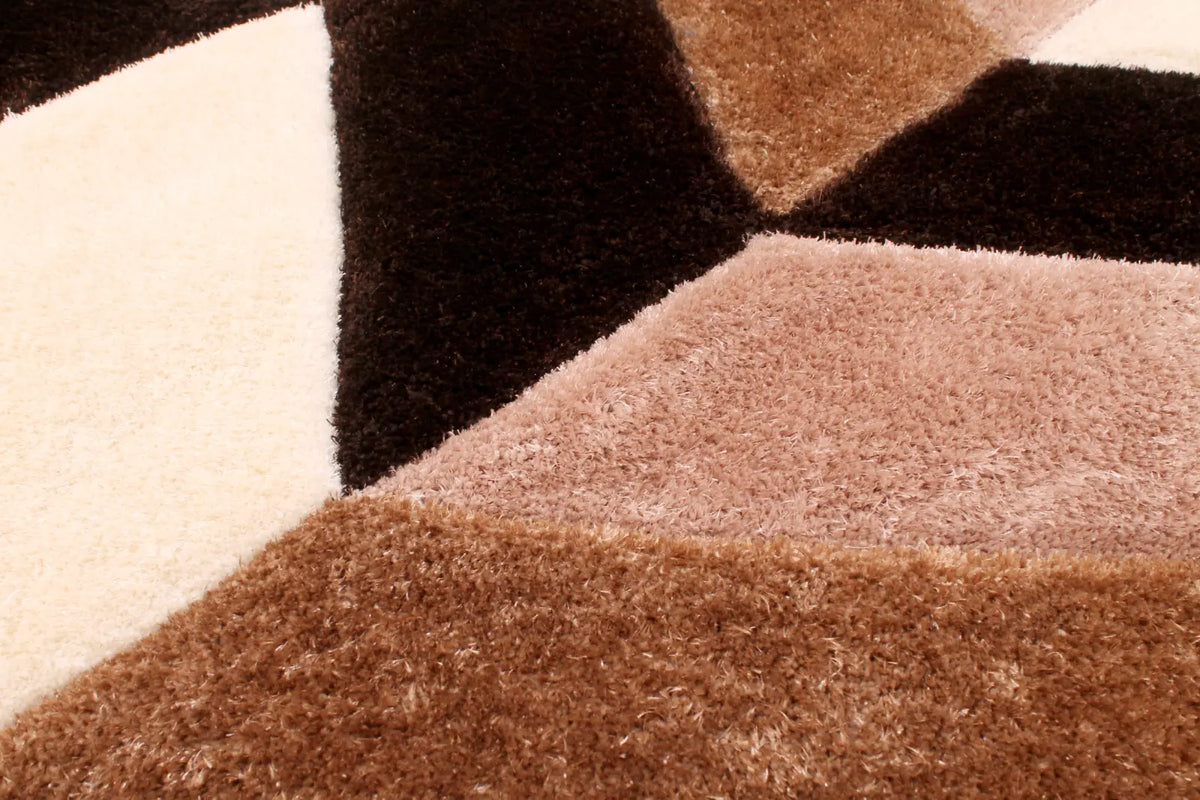 Portland Natural Brown 3D Carved Chevron Shaggy Rug