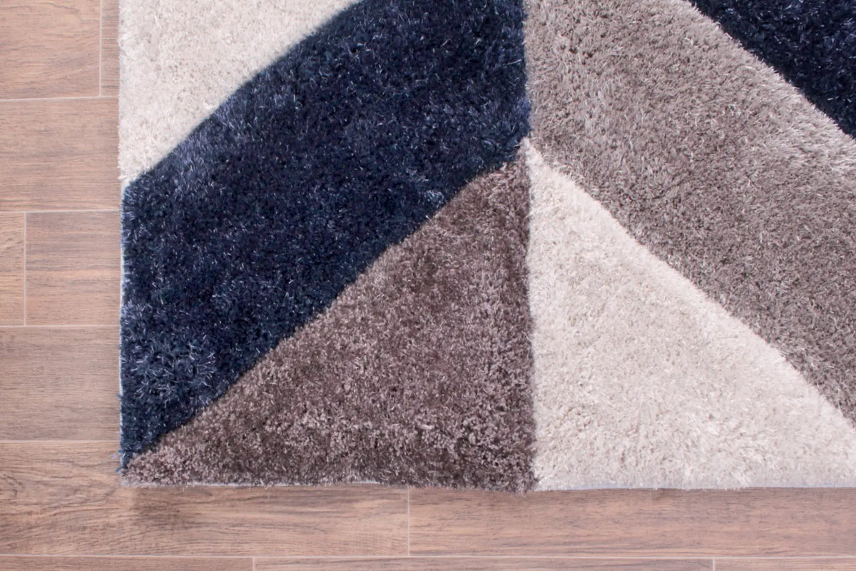 Portland Navy 3D Carved Chevron Shaggy Rug
