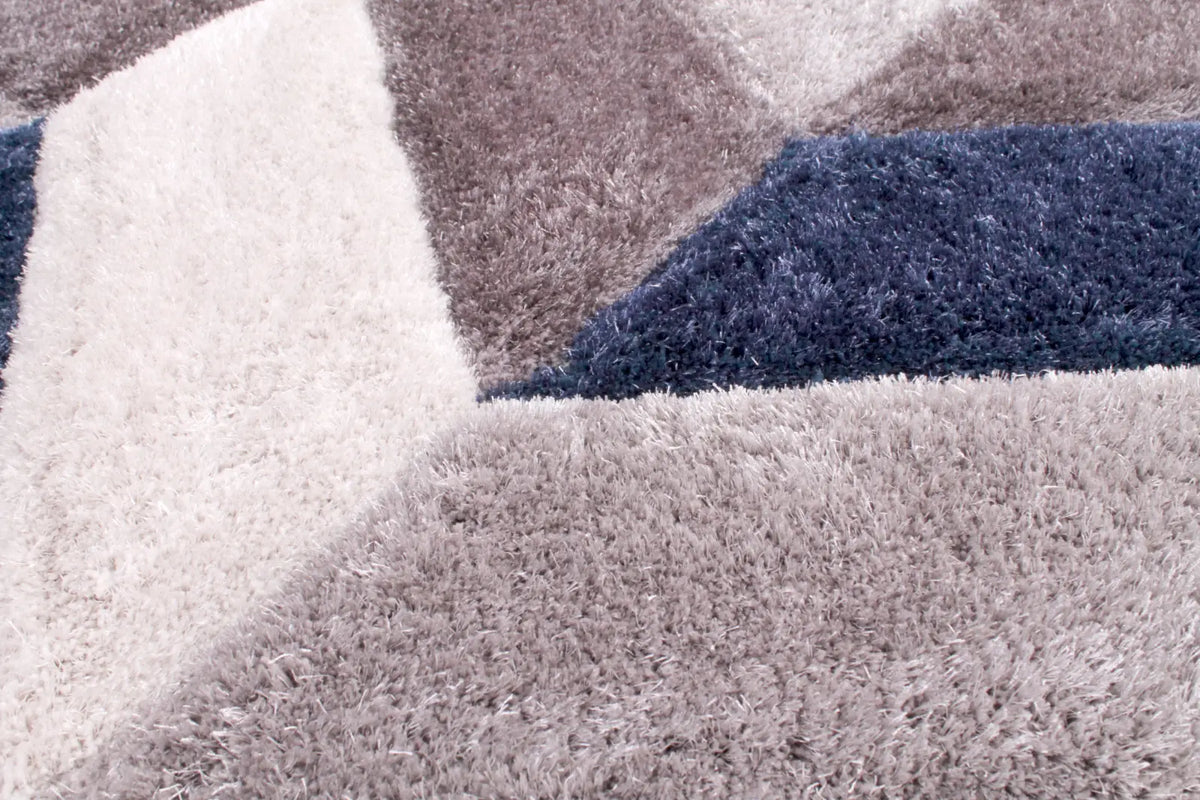 Portland Navy 3D Carved Chevron Shaggy Rug