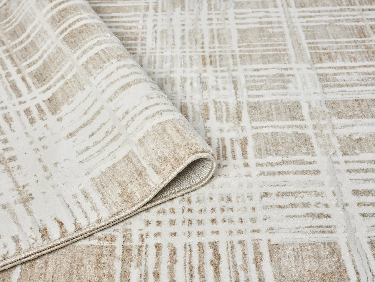 Quartz Grey & Beige Textured Check Rug