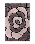 Rosa Charcoal 3D Carved Rose Shaggy Rug