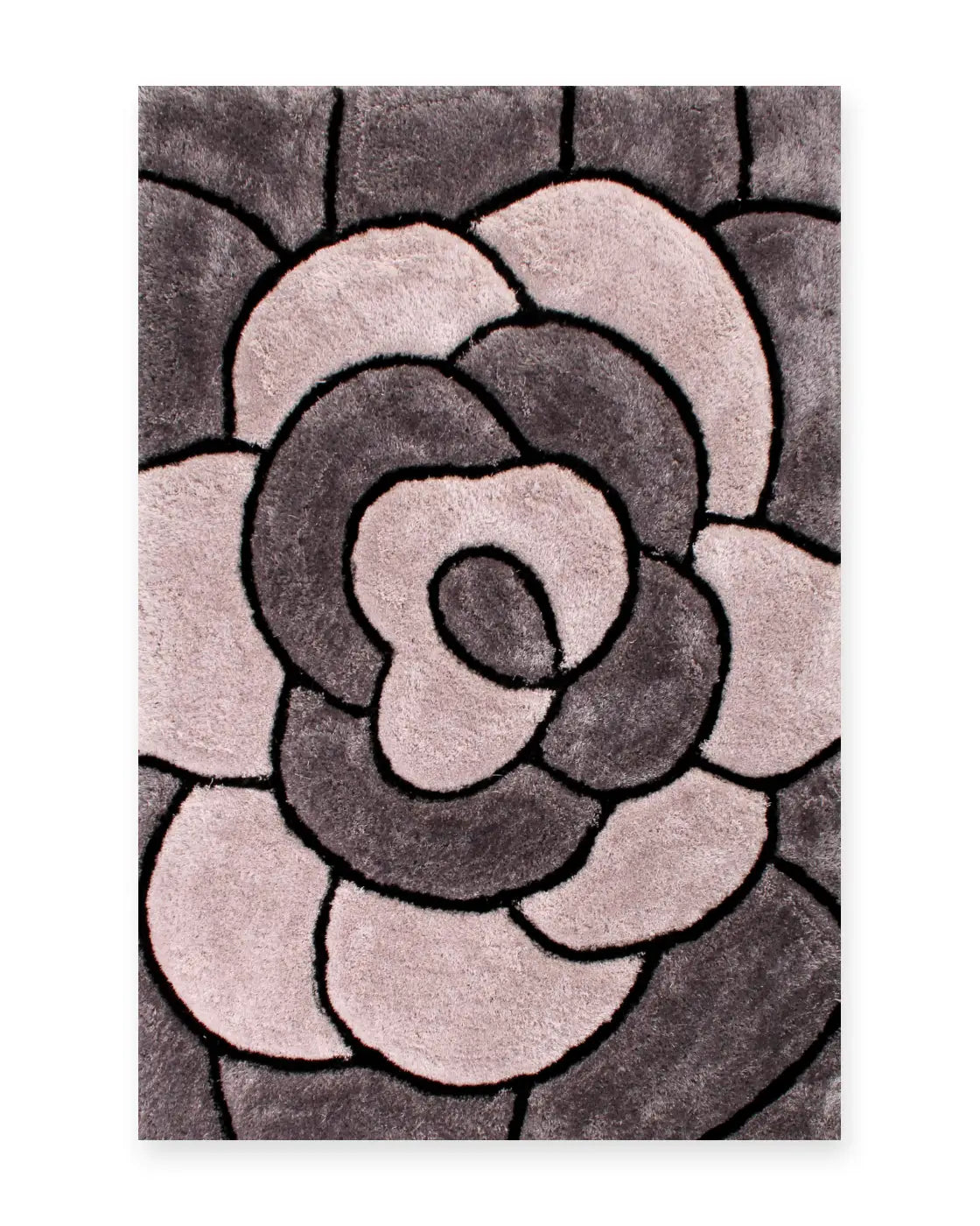 Rosa Charcoal 3D Carved Rose Shaggy Rug