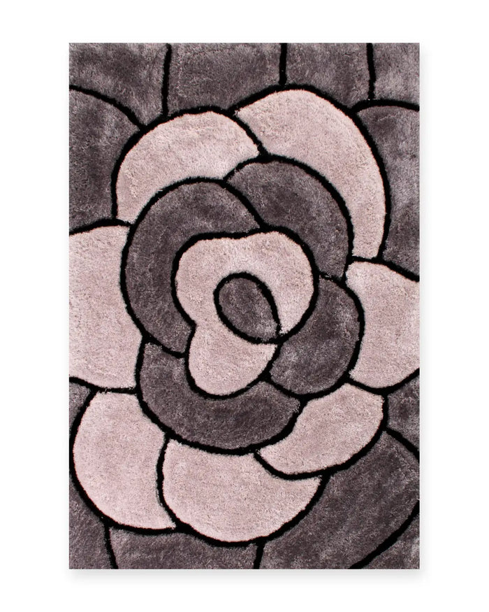 Rosa Charcoal 3D Carved Rose Shaggy Rug