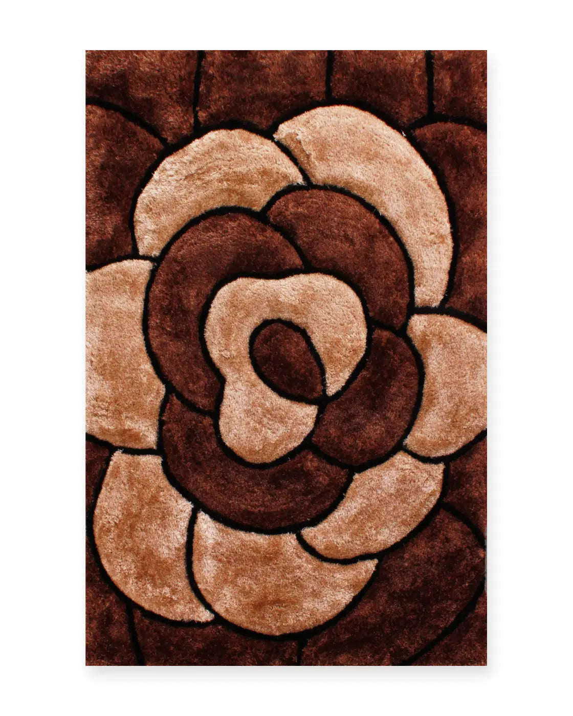 Rosa Chocolate Brown 3D Carved Rose Shaggy Rug