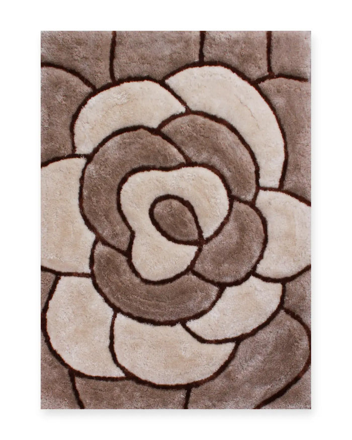 Rosa Natural Beige 3D Carved Rose Shaggy Rug